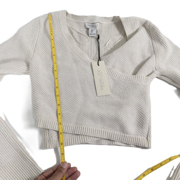 NWT Rachel Zoe Ivory Glitter Ribbed Knit Cropped Sweater V-Neck Long Sleeve S - Picture 3 of 6